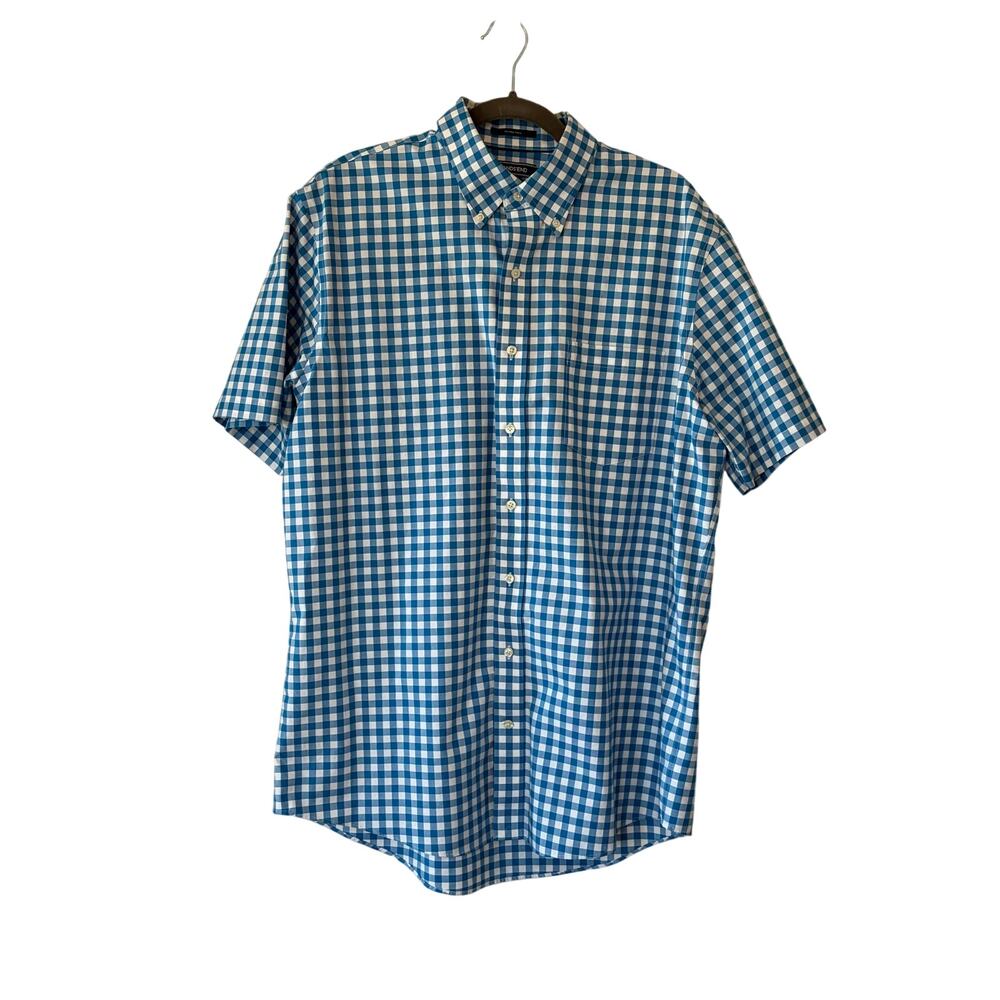Lands End men's short-sleeve buttondown shirt Large Tall blue white check